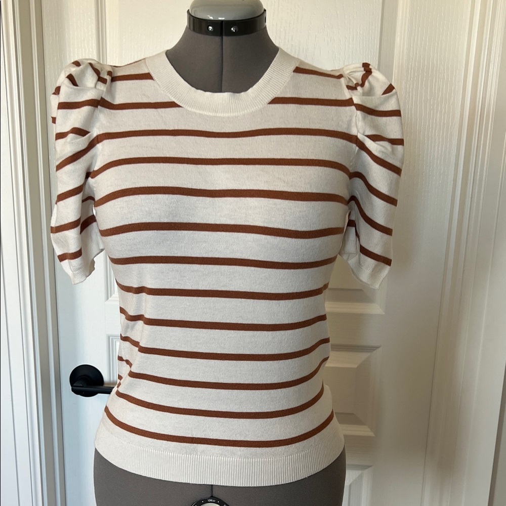 NWT Stripe Puff Sleeve Sweater